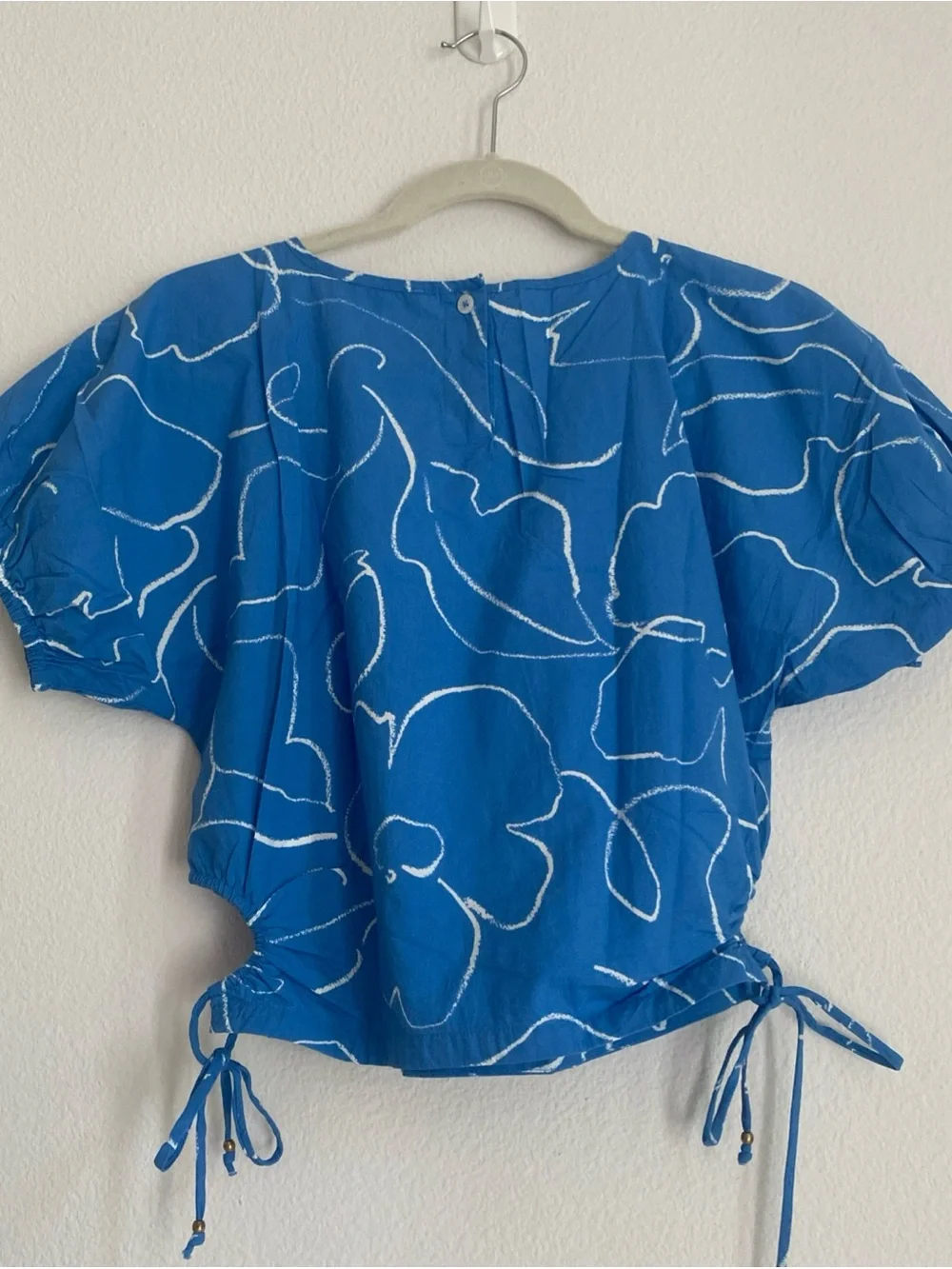 Madewell Poplin Puff-Sleeve Side Cutout Crop Top Blue White Size S
